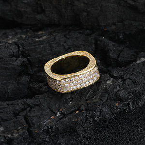 Wide Copper Full Zircon Men's Gilded Square <b>Circle</b> <b>Ring</b> for Men - Product Image 3