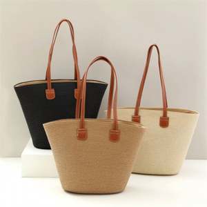 Sombrero de Paja de Ala Ancha Unisex al por Mayor con Bordado a Mano a Cuadros y Bolsa de Papel Tejida de Gran Capacidad para Playa, Esquí y Viajes - Product Image 5