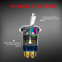Interrupteur à bascule étanche 12V marin 16mm IP67 pré-câblé SPDT 7 broches avec LED rouge, verte et bleue pour voiture