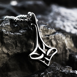 Stainless Steel Viking Hammer Pendant Necklace Men's Geometric Hollow Design Gift Jewelry - Product Image 2