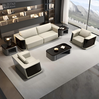 Ensemble de canapés de bureau modernes de luxe, 1+1+3, mobilier de salon exécutif en cuir minimaliste italien avec table basse assortie
