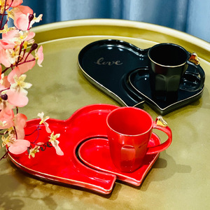 Taza de Café de Cerámica con Platillo en Forma de Corazón, Taza de Café Creativa de Cerámica con Platillo - Product Image 3