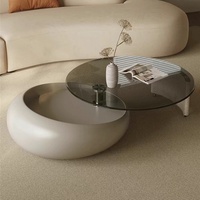 Table basse rotative rétractable style crème, cadre en bois, pour salon, luxe léger, haut de gamme, artistique, créative, en verre, italienne