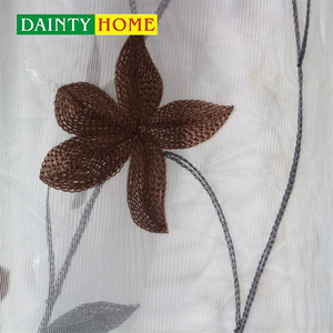 Tenda in Organza con Fiori di Caffè e Foglie <span class=keywords><strong>Grigie</strong></span> in Poliestere per Soggiorno Produttore Cinese Tessuto Trasparente Ricamato - Product Image 2