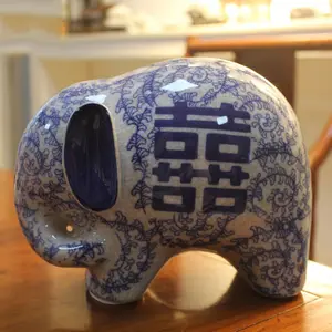 Jingdezhen — sculpture d'éléphant bleu et blanc, décoration de bureau faite à la main, ornement en porcelaine en céramique, pour la maison