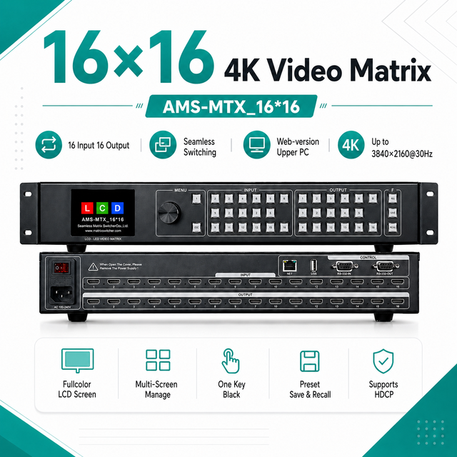 16 in 16 Out HD Video Matrix Audio Video Sync Mode Web UI Control for Broadcast Studios LCD Video Wall Support Customized Logo
