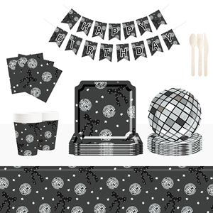 Juego de Vajilla para Fiesta Temática de Discoteca DAMAI con Decoraciones de Lazos, Incluye Platos de Papel, Vasos y Servilletas para Fiesta de Cumpleaños para 8 Personas - Product Image 1