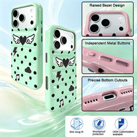 Coque de téléphone antichoc Y2K rétro à pois brillants avec ailes en forme de cœur pour iPhone 18 / Pro / Max, avec cadre surélevé et boutons métalliques