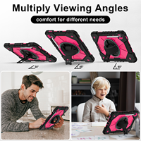 Étui robuste antichoc pour Samsung Tab S10 Lite S10 FE S9 FE S9 avec support rotatif à 360°, sangle d'épaule, sangle de main et support pour stylet – Noir et Rose Rouge