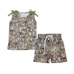 GSSO3127 RTS Little CAMO Bows Print Outfits Kids Wholesale Girl Sleeveless Clothing Set - Product Image 1