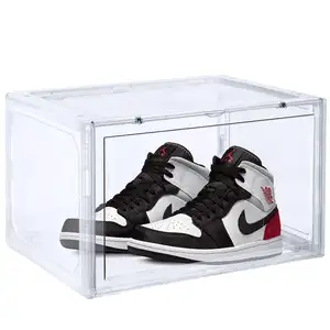 Stackable Acrylic Mgnetic Side Drop Door Shoe Display Box Storage Container For Sneaker