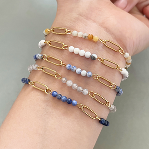 Wholesale Asymmetrical Natural Stone <b>Bracelet</b>, Stainless Steel Chain Jewelry <b>for</b> Mother's Day Gift Shop Bulk - Product Image 1