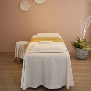 White Emboridery logo Massage Table Skirt Solid Color Set Massage Table <strong>Sheet</strong> Sets <strong>Bed</strong> <strong>Valance</strong> <strong>Sheet</strong> Table Skirt - Product Image 2