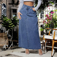 Jupe midi trapèze en jean taille haute pour femme, coupe droite, décontractée, sexy, avec fente, délavée, pour l'automne, vente en gros