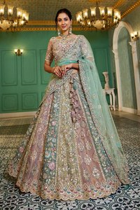 Made of Premium Quality Multi Colour Bridel <strong>Net</strong> Fabric Full Flaire Semi-Stitched <strong>Lehenga</strong> With Gotapatti and Sequins - Product Image 3