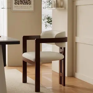 Ghế ăn cao cấp phong cách Wabi Sabi Japandi, chất liệu gỗ nguyên khối, bọc da cao cấp, có tay vịn. - Product Image 1