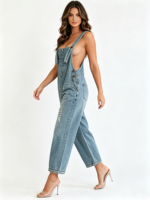 Salopette en jean large déchirée pour femme, coupe ample, style vintage, streetwear