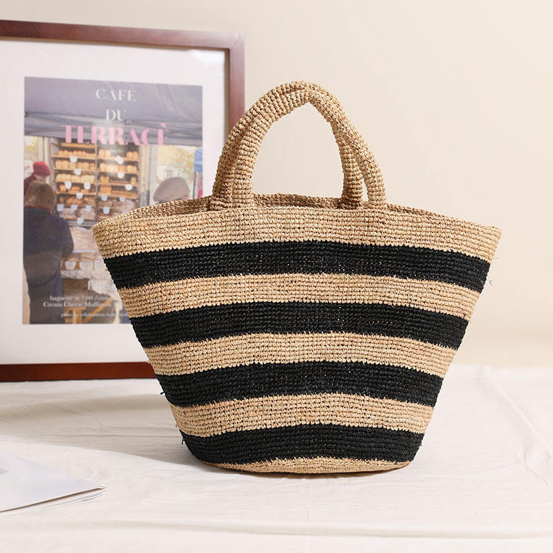 Raffia Bag Straw Bag Leather Handles Wholesale Crochet Raffia