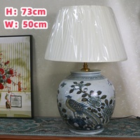 Lampe de table en céramique rustique peinte à la main, motif paon et fleurs, style antique, pour salon, villa, hôtel, décoration