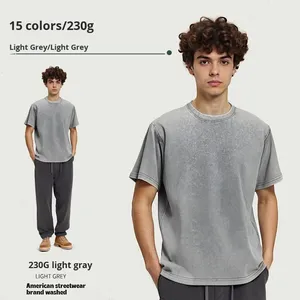 크로스보더 여름 230G 코마면 통기성 디스트레스드 반팔 남성 루즈 빈티지 10대 트렌디 티셔츠 도매 - Product Image 4