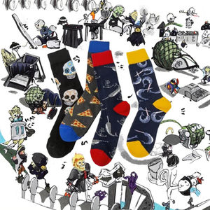 Chaussettes décontractées en coton pour hommes, respirantes, écologiques, motif amusant, joyeuses, colorées, habillées, absorbant la transpiration, antibactériennes, automne - Product Image 3