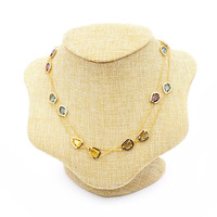 Collar Largo con Colgante de Plata de Ley 925 Chapado en Oro, con Forma de Cristal Geométrico Colorido de Alta Calidad, Diseño Moderno 2025