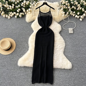 Robe d'été pour <span class=keywords><strong>femme</strong></span>, nouvelle collection, en <span class=keywords><strong>maille</strong></span> ajourée, style halter, coupe ajustée - Product Image 5