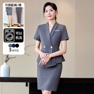 Women's Short Sleeve Suit Set Polyester Anti-Wrinkle Office Lady Professional Formal Wear Summer Work Uniform - Product Image 4