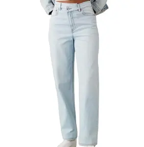zhuoyang garment Custom logo OEM Manufacturer Pocket High Waist Streetwear baggy denim ladies Long Cargo Pant for women jeans
