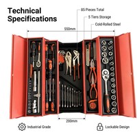 Kit d'outils de réparation automobile multifonctionnel pliable portable de 85 pièces, clé à molette en acier au carbone de haute qualité, boîte à outils OEM