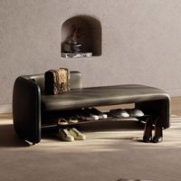 Banc d'entrée moderne de style designer haut de gamme en bois massif et cuir Napa pour changer de chaussures