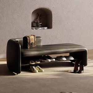 <span class=keywords><strong>Panca</strong></span> Lunga da Ingresso in Legno Massello e Pelle Nappa Stile Moderno di Design di Lusso Sgabello Cambia Scarpe per Atrio - Product Image 4