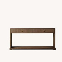 Table console scandinave en chêne clair de qualité supérieure, deux tiroirs cannelés, poignées dorées, pieds latéraux robustes, durable, pour salon et entrée, OEM/ODM