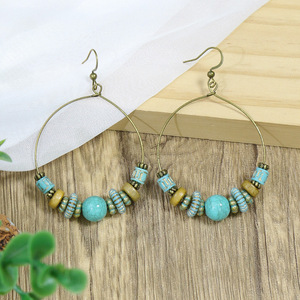 Boucles d'oreilles à clipser colorées en bois perlé, style bohème, pour femme, bijoux de mode, plaqué bronze antique - Product Image 2