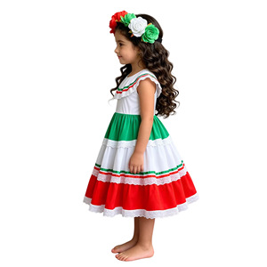 Vestido Tradicional Mexicano para Niña, para <span class=keywords><strong>el</strong></span> Día de Muertos, Cinco de Mayo, con Diadema de Flores - Product Image 3