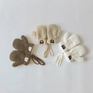 Mitaines pour enfants hiver coréen dessin animé petit ours en peluche épaissi mignon chaud doigt cou suspendu bébé mitaines