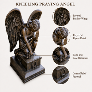 Statua in Bronzo dell'Angelo del Dolore in Posizione Inginocchiata con Tono Ottone <span class=keywords><strong>e</strong></span> Piedistallo Decorativo per Cimiteri, Cortili <span class=keywords><strong>e</strong></span> Spazi Religiosi - Product Image 1