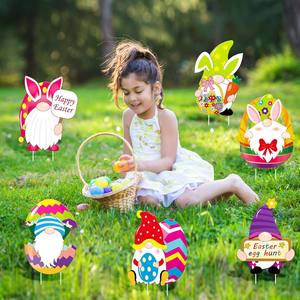 Panneaux de cour de Pâques, décorations extérieures en <span class=keywords><strong>carton</strong></span> de signes de jardin, ornements de décoration de fête de 13 pouces piquets de pelouse pour la chasse aux œufs de Pâques - Product Image 6