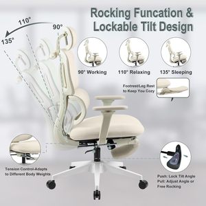 High Back Mesh Ergonomic Office Chair, Reclining <b>Desk</b> Chair with Footrest, Coat Hanger, Lumbar Support & Sponge Seat - Product Image 3