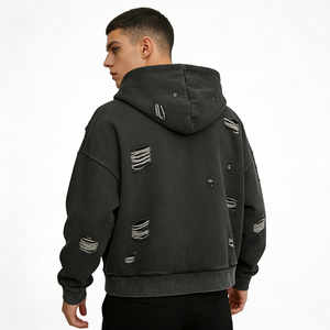 Sudaderas con Capucha Negras Extra Grandes para Hombre, Personalizadas con Estampado DTG Kornit y Bordado, Ecológicas, con Detalles Desgastados, para Moda Juvenil - Product Image 1