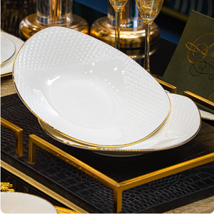 Chất Lượng Cao Vàng Cạnh Sứ Trắng Thân Thiện Với Môi Dịch Vụ Khách Sạn Bữa Ăn Tối Đặt Nổi Tốt Xương Trung Quốc Sang Trọng Bộ Đồ Ăn - Product Image 2