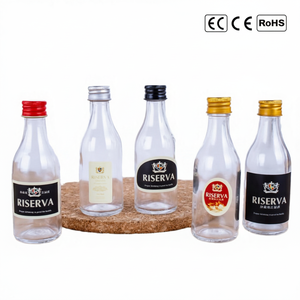 Bottiglia di Lusso in Vetro da 50ml per Liquori, Rotonda Trasparente in Vetro Flint con Tappo a Vite in Alluminio, <span class=keywords><strong>Bomboniere</strong></span> per Matrimoni, Vendita all'Ingrosso - Product Image 1