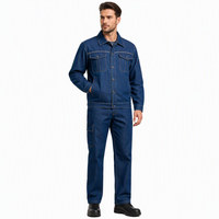 Ensemble de vêtements de travail en denim, veste et pantalon avec éléments réfléchissants, uniformes de travail durables pour l'été
