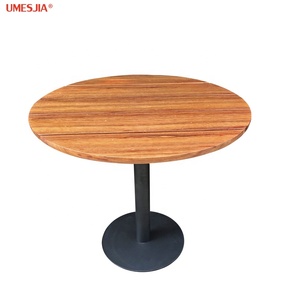 Tavolo da pranzo in teak da giardino e Patio da esterno e tavolo rotondo con base in acciaio inossidabile Color ottone <span class=keywords><strong>nero</strong></span> scuro 90cm - Product Image 1