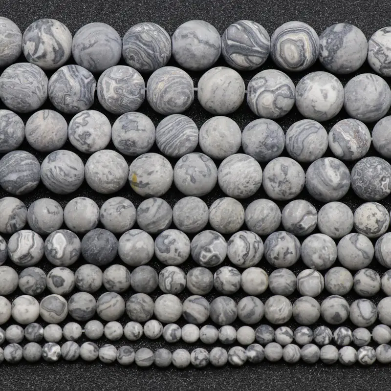 Piedra Natural 4/6/8/10/12mm mate Frost mapa jaspe cuentas redondas sueltas para joyería pulsera fabricación de collares