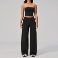 Combinaison de yoga sans bretelles pour femmes, pantalon large taille haute, dos ouvert, tenue de sport et de fitness avec coussinets intégrés