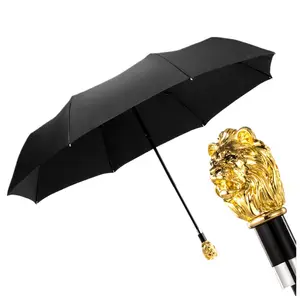 Parapluie cadeau à double usage haut de gamme parapluie pliant triple personnalisé animal en métal parapluie pliant tête de lion