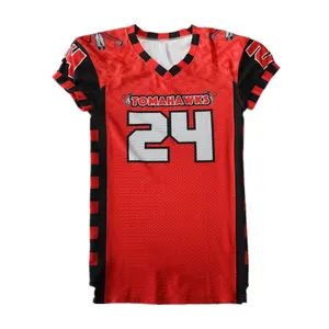 Digital Sublimated Custom Print Red Youth Boy American Football Jersey with Spandex Mesh