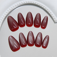 Autocollants pour ongles œil-de-chat rouge cerise, couleur unie simple, faux ongles réutilisables, style européen et américain élégant, nail art d'automne