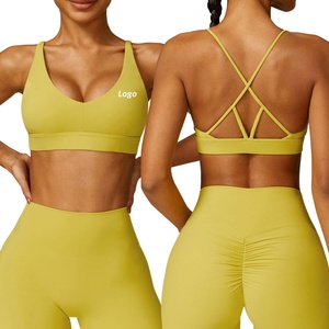 Sujetador deportivo con tiras en la espalda Logotipo personalizado Sujetador de yoga para <span class=keywords><strong>mujer</strong></span> Top de entrenamiento de alto impacto Gimnasio Activewear Fitness Top - Product Image 3